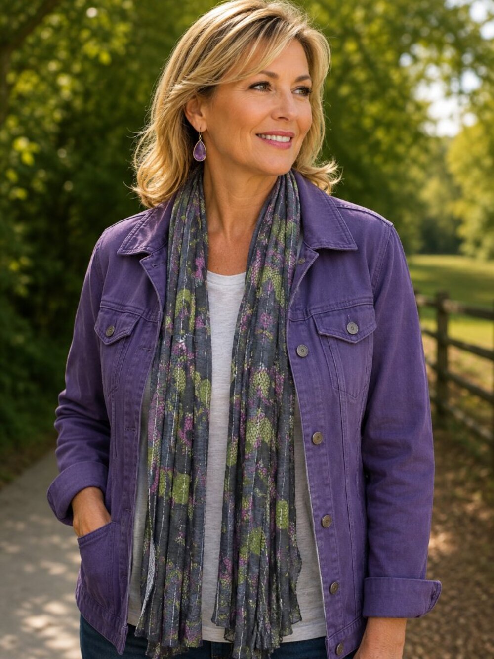 Gray Green Purple Reptile Flutter Scarf Lightweight Women Accessory